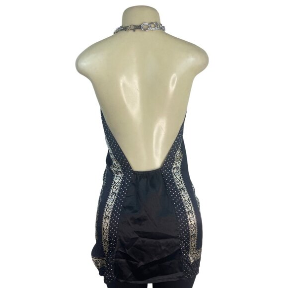 Forever Halter Neck Black & Gold Blouse With Chain Detail Paisley Size M - New - Picture 3 of 12